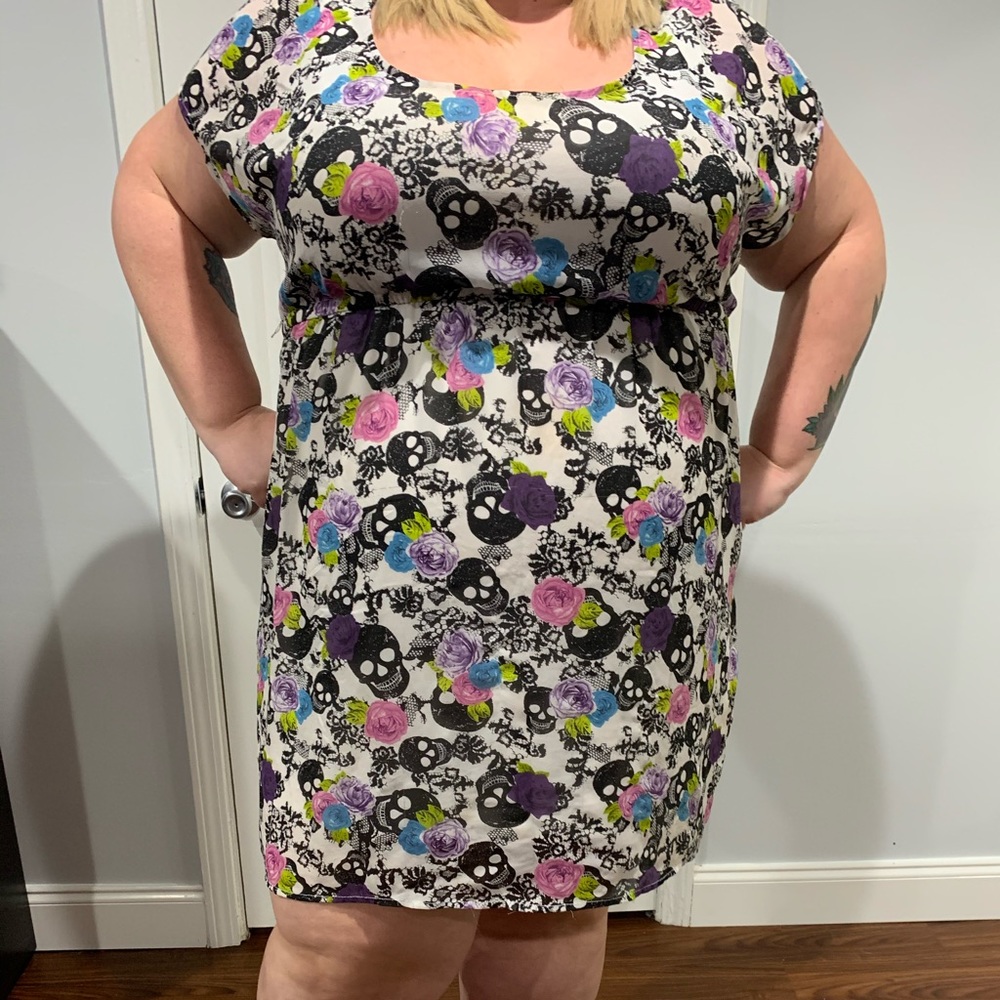 White and print skater cut dress